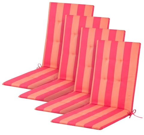 OHS 4 Pack Garden Chair Cushions, Stripe Outdoor Cushions Water Resistant High Back Seat Cushions with Ties for Garden Bistro Chairs Sun Loungers Indoor Outdoor Seat Pads, Orange/Pink - 47 x 105cm