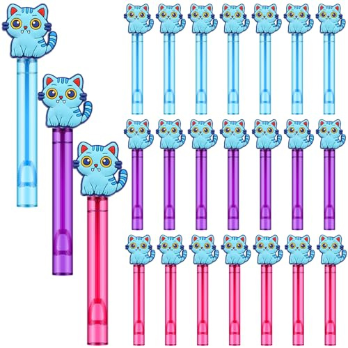 YUNYOUC 24 Pcs Cat Mini Bubble Wands, Pre-filled Kitten Bubble Sticks for Kids Birthday Party Bag Fillers, Safe Plastic Bubbles Toys for Boys Girls Themed Parties Outdoor Activities(Blue)