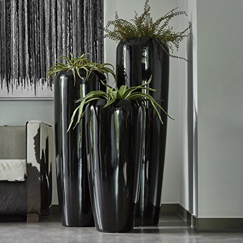 Klocke Pflanzgefäße Moderne & Hochwertige Pflanzvase/Pflanzkübel – Klein: 75cm - Hochglanz Schwarz - Fiberglas - Mit Einsatz – Indoor & Outdoor – Wetterbeständig & Frostsicher – Vase/Kübel