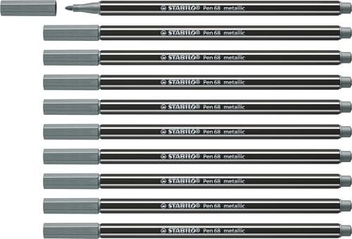 STABILO - Premium Metallic-Filzstift - Pen 68 metallic - 10er Pack - silber