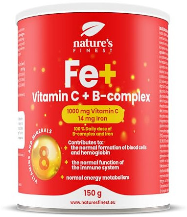 Nature’s Finest by Nutrisslim Iron Complex – High Strength Iron, Vitamin C & B Complex Powder – Energy Booster & Immune Support for Women & Adults – Vegan Supplement – 150 g