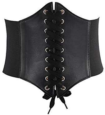FSSTUD PU Leather Wide Elastic Waist Belt Lace up Tied Corset Stretchy Cinch Belt Waist Band for Women Black