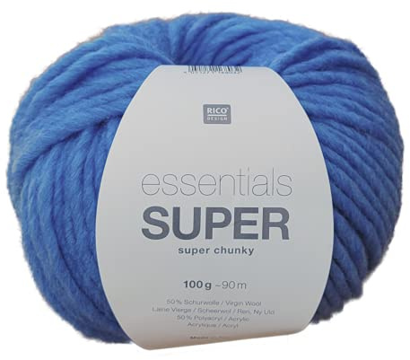 Rico Essentials Super super chunky Farbe 42 blau, dicke weiche Wolle Nadelstärke 10 mm, Schnellstrickwolle