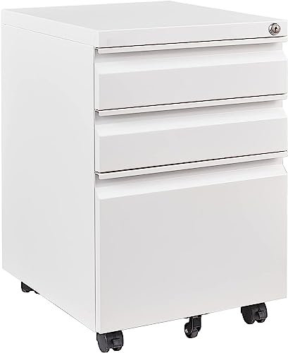 Rollcontainer Aktenschrank abschließbar Büroschrank metallschrank File Cabinet Lagerschrank Beistellcontainer schubladenschrank Beistellcontainer Bürokommode für Akten, Dokumente 39 x 50 x 62 cm weiß