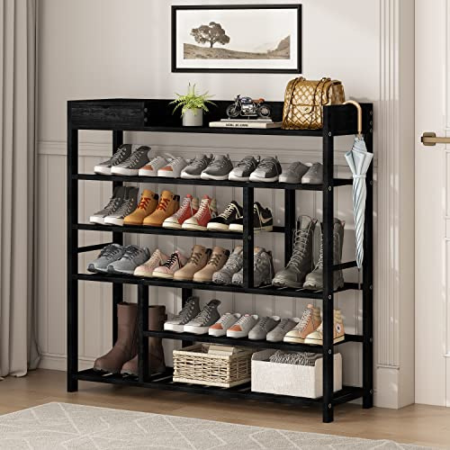 Mafalion Schuhregal aus Bambus, 6-stöckiges Schuhablage, Schuhschrank, für 16-20 Paar Schuhe, Eingang, Korridor, schwarz