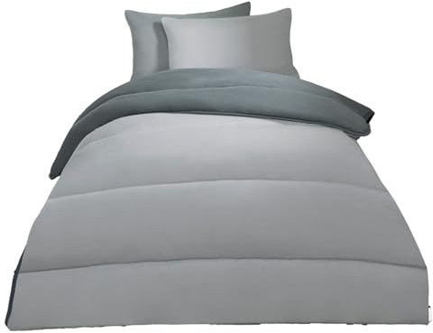OHS 10.5 Tog Coverless Duvet Single, Reversible Quilted Duvet Bedding Washable Duvets Coverless Microfibre Super Soft Warm Comfy Single Camping Duvets, Grey/Silver