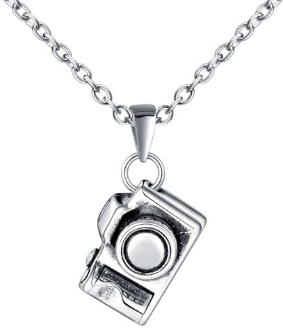 INFINIONLY Fashion Stainless Steel Men's Women's Camera Shape Necklace Pendant Creative Teenagers's Necklace Vintage Pendant with 55cm Chain