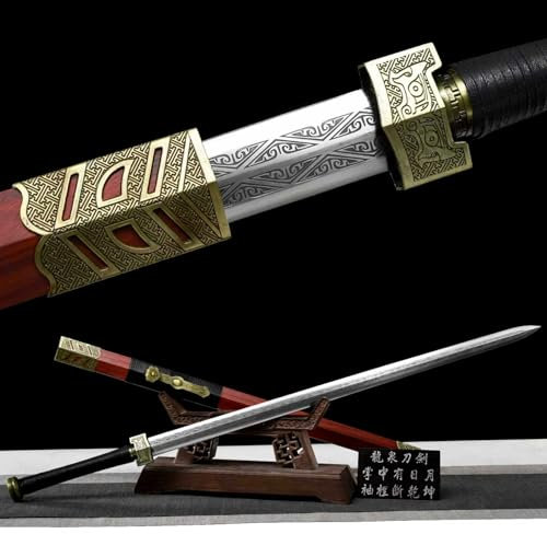 [Schönheit kalter Waffen] Manganstahl Geschmiedetes Chinesisches Schwert,Echtes Katana,Natürliche Mahagonischeide,Handgefertigt Gerades Schwert Für Kampfsport,Ausstellung,Cosplay,Geschenke – 102 cm