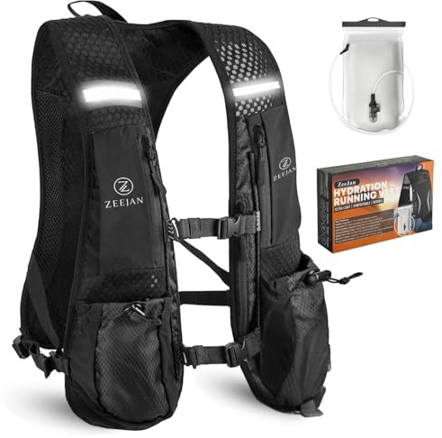 Hydration Running Vest with 2L Water Bladder – Adjustable Lightweight Running Vest Women & Men | Trail Backpack | Running Rucksack with Phone Holder | Reflective Hydration Vest for Marathon