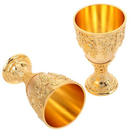 Garneck 2 Stück Vintage Metall Pokal Goldfarben Zinklegierung Weinkelche Vielseitig für Wein Whisky Cocktails Mittelalterliches Design Hochzeitsdeko Home Bar Trinkgefäße