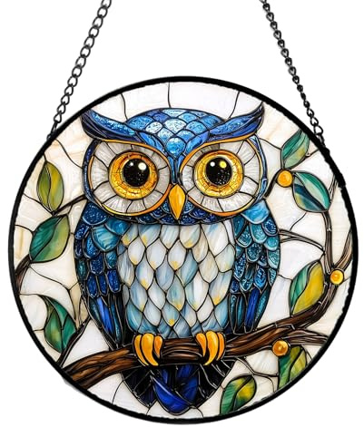 Swtgaah Colgante de búho de cristal, decoración de ventana translúcida, 20 x 20 cm, adorno decorativo de búho para casa, jardín, balcón (20 x 20 x 0,3 cm)