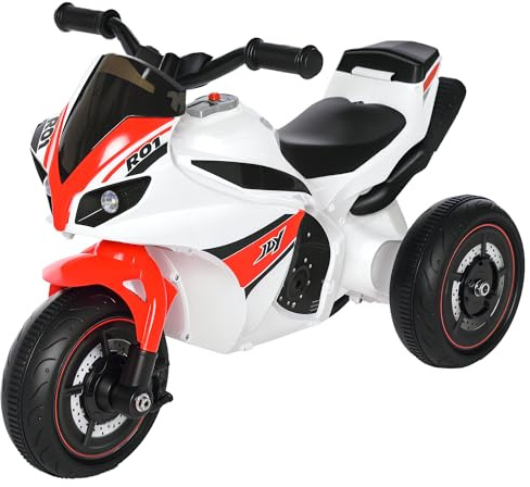 HOMCOM Kids Ride-On Police Bike 3-Wheel Vehicle w/Music Lights Seat Handlebars Toddler NO POWER Child Learning Fun Development 18-36 Months White