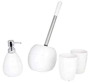 axentia Ensemble de Salle de Bains Pisa en Céramique, Distributeur de Savon Liquide, 2 Gobelets de Brosses à Dents et Serviteur WC, Blanc