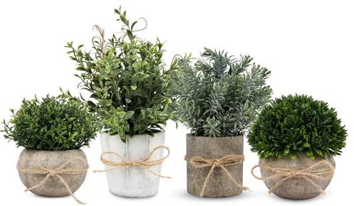 PENGYEE 4 Pack Small Fake Plants in White Pulp Pot for Home Decor, Artificial Plants Indoor, Small Faux Plants Indoor for Bathroom Bedroom Kitchen Office Farmhouse Room Shelf Decor