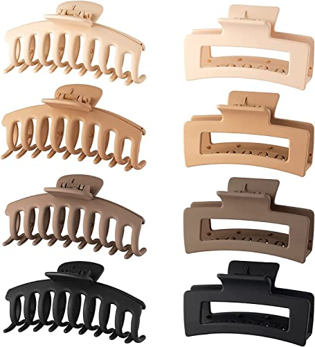 8 Grandes Pinces à Cheveux, Anti-Dérapante De Couleur Claire,Pour Cheveux Épais Et Fins,2 Styles,4 Couleu