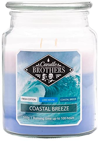 Candle-Brothers Große Duftkerze im Glas | Costal Breeze (510g) | Kerzen lange Brenndauer (110h) | 2 Docht Kerze | Kerze im Glas | 3 Schicht Kerzen