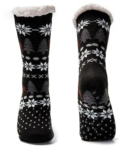 JOMIX Calze Antiscivolo Uomo Felpate Lunghe Imbottite Calzettoni Natalizi Invernali Calzini Termici Pile Calde Calze Termiche Uomo da Casa X010 (Nero, 39-46)