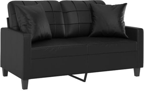 vidaXL Sofa 2 Sitzer, Couch mit Zierkissen, Liegesofa für Wohnzimmer, Polstersofa Sessel Relaxsofa Loungesofa Relaxcouch, Schwarz Kunstleder