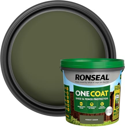 SAVING HUB One Coat Fence Life Paint - Garden Shed & Fence Paint - for Rough Wood - Trellis, Sheds & Wooden Structures - Showerproof in 1 Hour (Forest Green, 5 Liter)