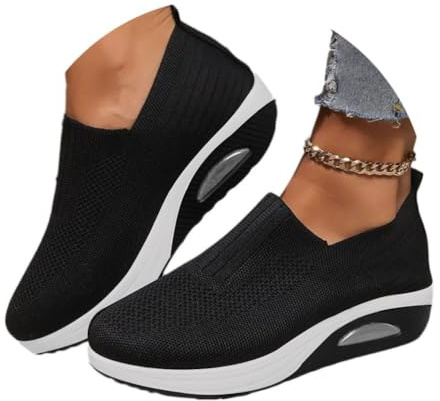 shownicer Basket Femme D'été Baskets À Enfiler en Mesh Sneaker Chaussures Orthopédiques Légères Chaussures De Course Marche À Plateforme Souple Casual Sneakers B Noir 36