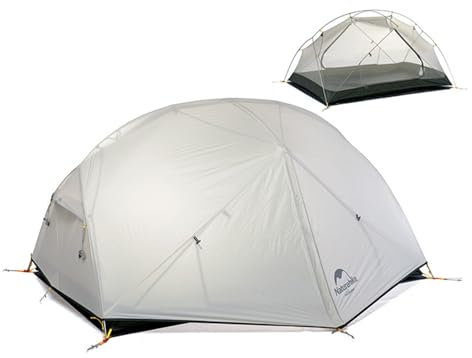 Naturehike Mongar 2-Mann-Zelt, Ultraleicht ca. 1,8 kg / 3,97 lb, Dome 20D Silikon-Campingzelt, Doppel-Y-Struktur, wasserdicht, zum Wandern, Klettern, Outdoor-Aktivitäten (Grau)
