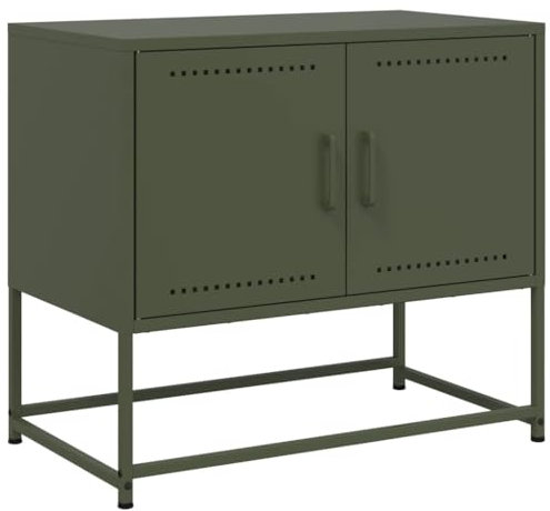 vidaXL TV Cabinet Stand Unit - Olive Green Steel Entertainment Center 68.5x39x60.5 cm - Industrial Style Storage Bench