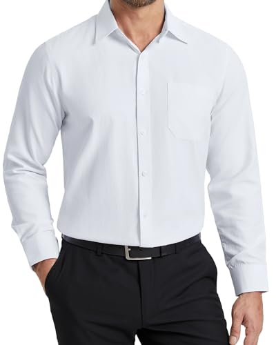 HISDERN Camisa Blanca Hombre Manga Larga Antiarrugas Estilo Formal Camisas para Boda Navidad Oficina Tallas Grandes XL