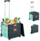 Relaxdays Einkaufstrolley, klappbar, Einkaufskorb mit Rollen, Deckel & Teleskopgriff, bis 35 kg, Rollkiste, türkis/grau