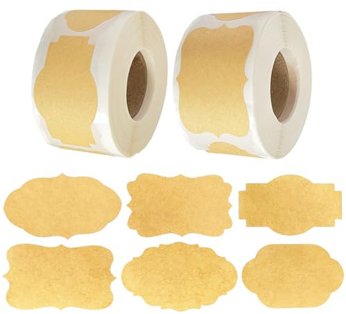 Bliceon Lot de 600 étiquettes autocollantes en papier kraft (2 rouleaux) pour confitures, cadeaux et bricolage ! Autocollants faits à la main pour étiquetage, étiquetage et projets créatifs