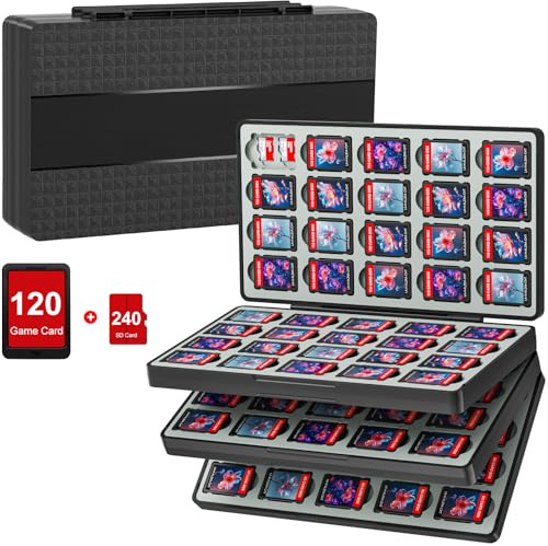 fivtek Switch Game Case for Nintendo Switch 2/Switch/OLED/Lite, Magnetic Switch-2 Game Case Holder with 120 Cartridge & 240 Micro SD Card Slots, Portable Travel Games Card Organizer Gift Accessories