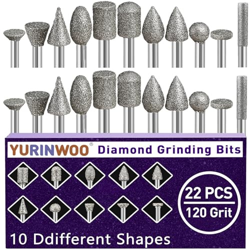 Frese diamantate 22 pezzi, 120 grani punta rettifica diamantata per Dremel, Accessori Rotary Tool con asta da 3 mm Per Vetro, Pietre Preziose, Pe Giada, Lucidatura Dettagli, Incisione