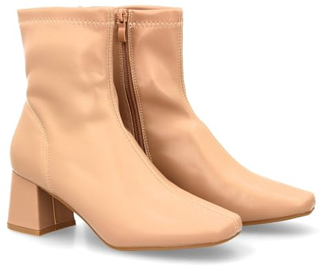 shoes&blues.es 95244 Botin para Mujer de Cana Media con Tacon Cuadrado. Diseno Elegante Punta Cuadrada. Ideal para Otono Invierno. Kaki Talla 39