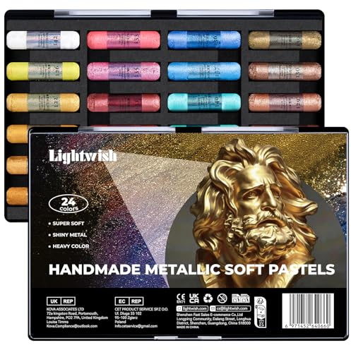 LIGHTWISH Handmade Metallic Soft Pastel Set, 24 Colors Super Soft & Blendable Chalk Pastel Sticks, Professional for Drawing, Painting & Blending, Ideal for Artists, Beginners & Crafters
