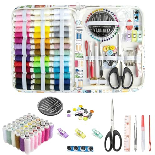 COGVOHY 170 PCS Sewing Kit, Portable Sewing Supplies Accessories with 42 Color Thread, Needle, Scissors,Tape Measure, Seam Ripper for Beginner,Emergency,DIY and Home Button Repair