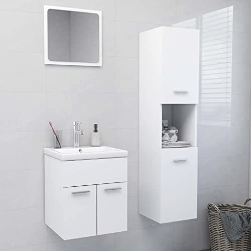 mzdioop Juego de muebles de baño de madera blanca con armario para lavabo, armario alto y espejo, 41 x 38,5 x 46 cm, 30 x 30 x 130 cm, ahorro de espacio, espacio de almacenamiento para baño, fácil