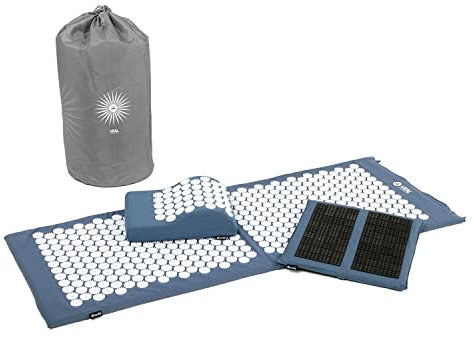 Bodhi VITAL Akupressurmatte XL Deluxe-Set Spiky | Massagematte im Set mit Nadelkissen, Fußmatte & Tasche | Selbstmassage für zu Hause | Fakirmatte gegen Nacken & Rückenschmerzen | blau