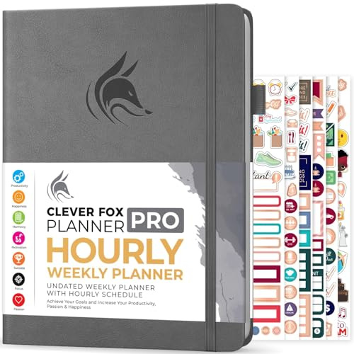 Clever Fox-planeringsschema – vecko- och månadsplanerare med tidsluckor, mötesbok och daglig organiserare för att öka produktiviteten, odaterad (grå, A4 (8,5 tum x 11 tum)