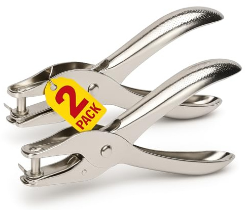 1InTheOffice Single Hole Puncher, 1/4 Punch Size Small Hole Punch, Paper Puncher, Silver, 2 Pack