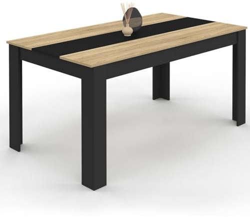 IDMarket - Table à Manger Rectangle Georgia 8 Personnes Noire et Imitation hêtre 160 x 90 cm