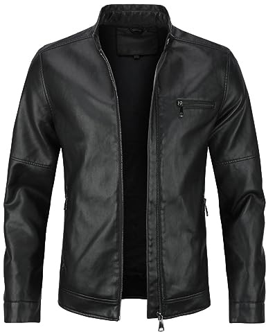 Sliktaa Giacca da uomo in Similpelle ecologica invernale con Collo Alto di Transizione Matelassee Moto Pilota Zippato Cerniera Casual Giacca in Pelle Cool Classic, Nero E, XXL