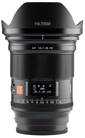 VILTROX AF 16mm f/1.8 FE Full Frame Lens for Sony E, Autofocus Lens with Built-in LCD Screen, Large Aperture for Sony E-Mount a7