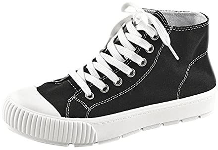 Damduk med hög topp, bekväma platta skor för kvinnor, vardagsskor för kvinnor, gym, sport, träningsskor, lätta bekväma skor, små vita skor, lediga snörskor, vita sneakers för kvinnor, Svart, 40 EU