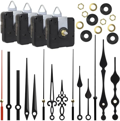 TOPBELIEF 4PCS Quartz Clock Movement Clock Hands Wall Clock Mechanism Long Axis and Short Axis Clocks Inserts Replacement Silent Clocks Mechanism Kit with 5 Sets of Hands for Repair