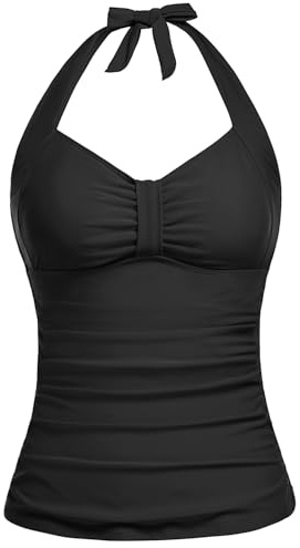 Costume da bagno Tankini da donna Solo Top - Costume da bagno con scollo all'americana Top Controllo della pancia Costumi da bagno Canotta da bagno Solo senza fondo 2025, nero, XL