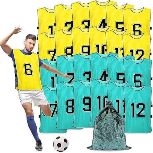 SWHCM 24 Stück Fußball Leibchen 2 Farben - 12 von jeder Farbe, für Jugendliche und Erwachsene, Markierungshemd-Trainingsleibchen, Team-Spiel Bibs für Herren Damen Senioren Junioren