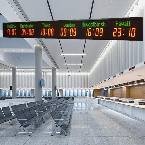Horloge mondiale numérique LED avec plusieurs fuseaux horaires, réglage de la luminosité à 5 niveaux, étalonnage automatique pour hôtels et entreprises multinationales