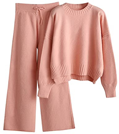 Tute Maglia Donna Calda Lana Tuta In Maglia Casual Tinta Unita Elegante Maglione E Pantaloni Gamba Larga Leggera Autunno Inverno Abbigliamento Per Casa Morbida Maniche Lunghe Completa Per La Casa