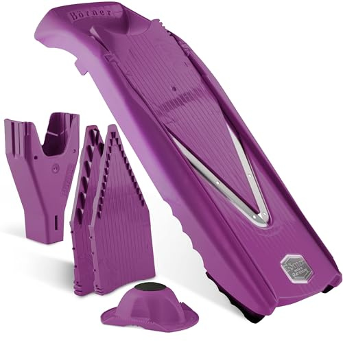 Mandoline Food Slicer Börner V5 (Starter Set) by Reston Lloyd • V-Slicer with Food Holder • Made in Germany • Fruit & Vegetable Chopper • Multiple Settings • Color: Purple