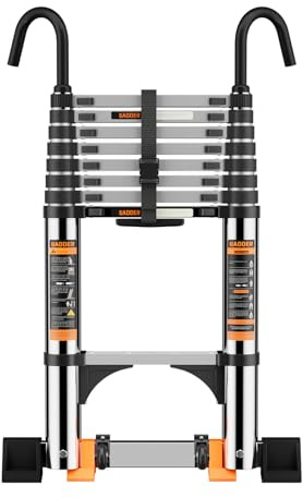 Escalera telescópica, escalera de acero inoxidable gruesa de alta resistencia de 3,5 m, escalera con barra estabilizadora y ganchos desmontables, escaleras plegables portátiles extensibles multiusos