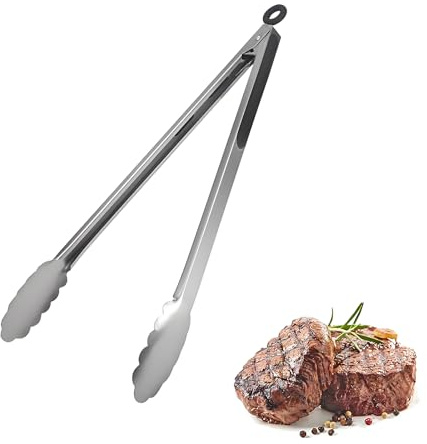Grilltång, kökstång rostfritt stål, kötttång, grilltänger klassisk special, grillbestick kötttänger för matlagning, grillning, buffé (39,4 cm)